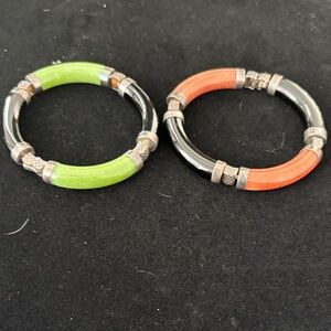 Vibrant Green and Orange sterling and jade Bracelet Set